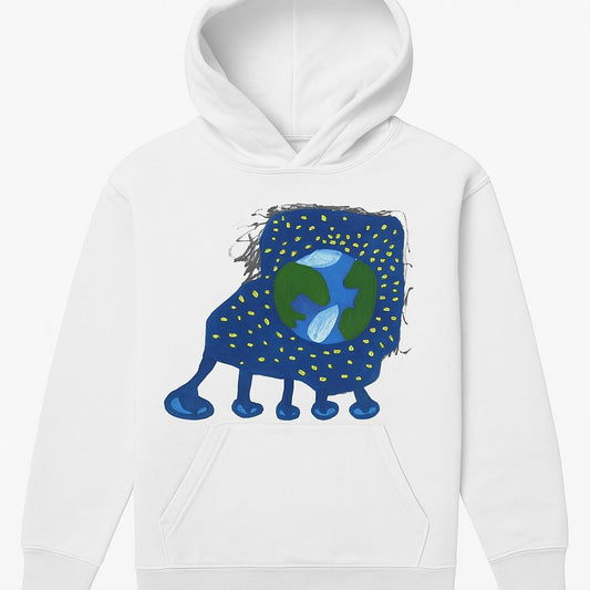 White Hoodie – “Planet Creature” Design by Mark, Age 7