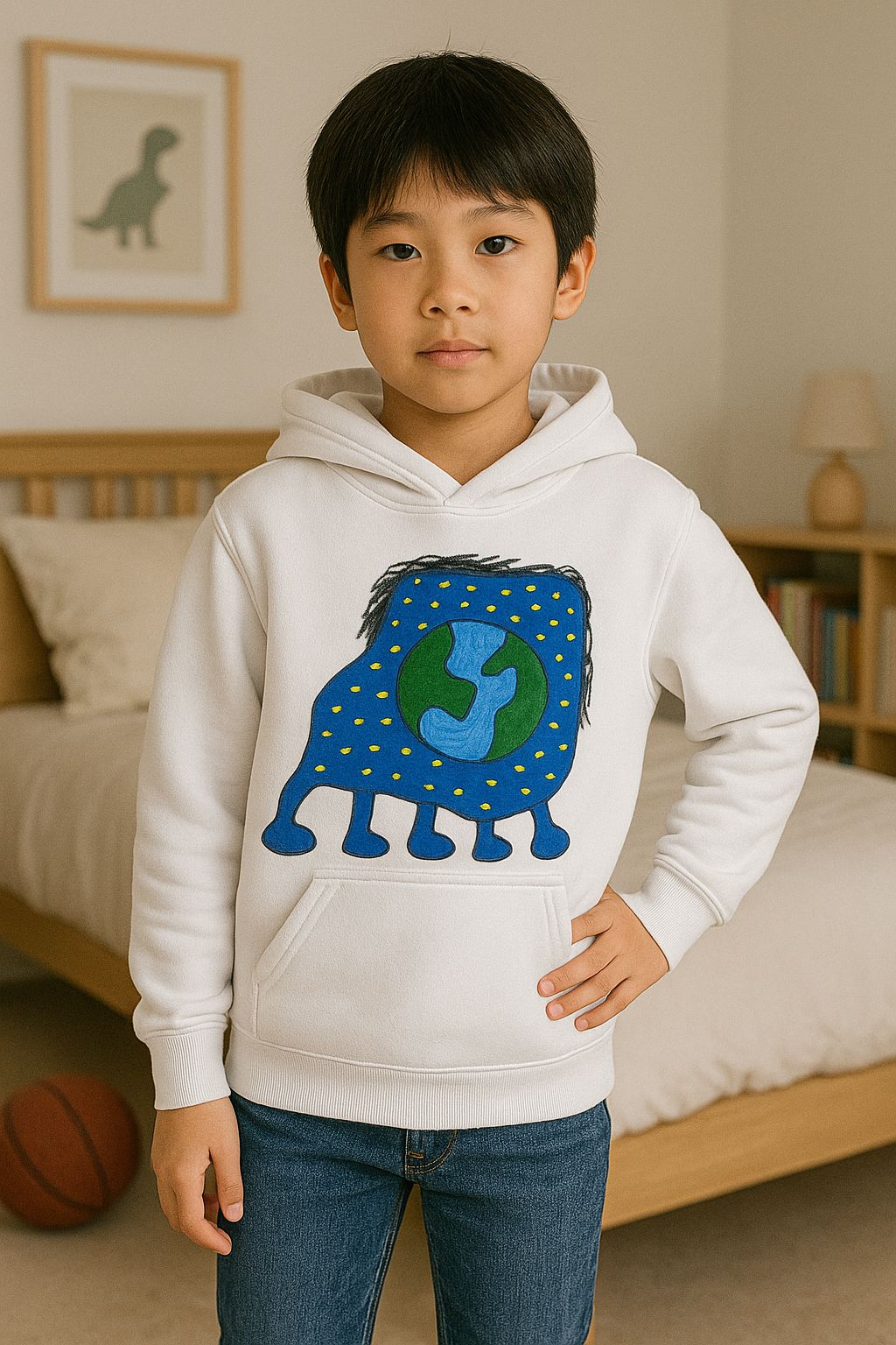 White Hoodie – “Planet Creature” Design by Mark, Age 7